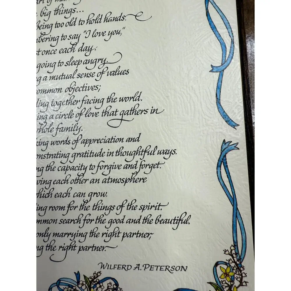 Vintage Art of Marriage Wood Plaque, Wilford Peterson Poem, 1970s Wedding Gift